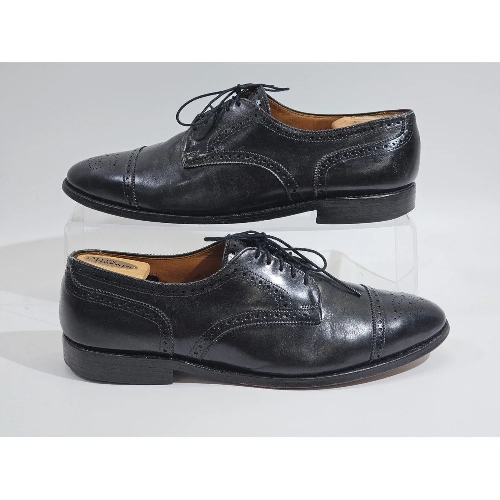 Allen Edmonds Sanford Derby Mens Black Leather Cap Toe Brogue Dress Shoes USA